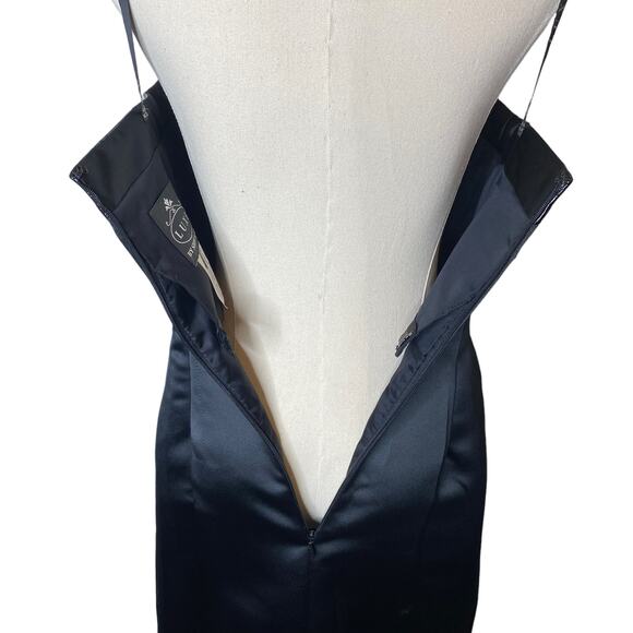 Vintage Luxe by Sheila Yen Black Satin A-Line Asymmetrical Cocktail Dress size 4 - Picture 4 of 8